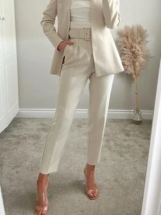 Women Plain Spring/Fall Urban Polyester Natural Daily Regular Fit Ankle Pants Regular Pants Dressy Pants Outfits For Wedding, Medical Professional Outfits, Ceo Outfit, Buisness Attire, Real Estate Outfits, Work Outfits Frauen, Interview Outfits, Corporate Baddie, Pant Suits For Women