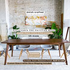 an advertisement for the furniture store called amish - crafted, featuring chairs and tables