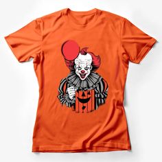 Creepy Clown T-Shirt, Halloween Red Balloon Graphic Tee, Spooky Horror Movie Inspired Shirt, Unisex Female T-Shirt Custom graphic T-Shirt.Customize your color Balloon Graphic, Black And White Clown, Pop Art Clothing, Retro Circus, Horror Clown, Horror Movies Scariest, Clown Illustration, Style Graphic Tee, Halloween Costume Party