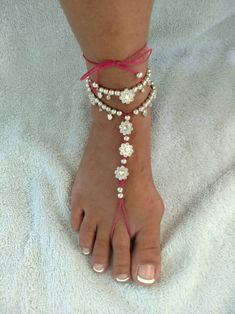 2 Pink and silver Barefoot Sandals | Etsy Pink Anklets For Festival, Pink Adjustable Barefoot Sandals, Handmade Adjustable Pink Barefoot Sandals, Adjustable Pink Open Toe Barefoot Sandals, Adjustable Open Toe Pink Barefoot Sandals, Pink Bohemian Barefoot Sandals For Festival, Adjustable Silver Beads Jewelry For Summer, Silver Beaded Barefoot Sandals For Beach, Summer Party Jewelry With Silver Beads