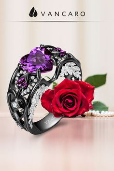 Purple Jewelry For Valentine's Day Anniversary, Purple Jewelry For Anniversary On Valentine's Day, Purple Cubic Zirconia Jewelry For Valentine's Day, Elegant Silver Amethyst Ring For Valentine's Day, Purple Heart Ring For Anniversary On Valentine's Day, Elegant Purple Heart Promise Ring, Valentine's Day Purple Amethyst Promise Ring, Purple Amethyst Heart Cut Ring For Valentine's Day, Black Amethyst Jewelry For Anniversary