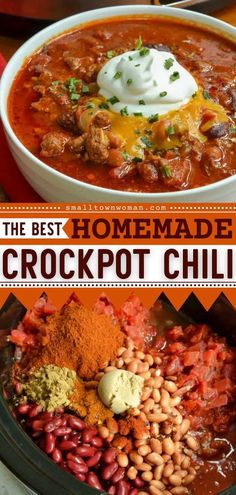 the best homemade crockpot chili recipe with beans, meat and sour cream in it