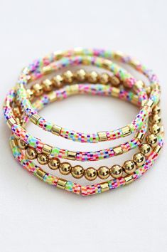 Hattie Flat Disc Bracelet Set Gold Bead Bracelet, Multicolor Bracelet, Disc Bracelet, Soft Clay, Colorful Accessories, Gold Bead Bracelets, Fun Cute, Keychain Gift, Bead Bracelet