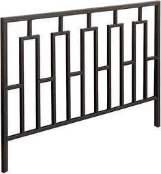 a black metal headboard is shown against a white background and has four square bars on each side