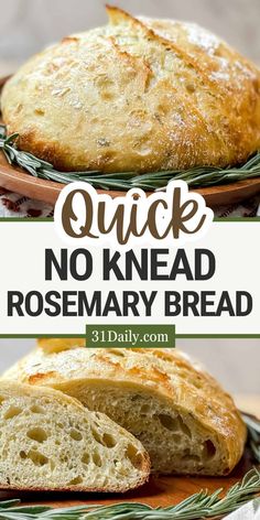 quick no knead rosemary bread on a plate