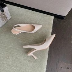 Lasaky - Stylish Women's Slip-On Shoes with High Heels Beige Pointed Toe Sandals With 4-inch Heel, Casual Heels With Heel Strap And Pointed Toe, Casual Pointed Toe Heels With Heel Strap, Casual Beige Pointed Toe Heels, Casual Round Toe Slingback Pumps For Party, Casual Slingback Pumps With Round Toe For Party, Trendy Beige Closed Toe Heels, Beige Pointed Toe Platform Heels, Spring Pointed Toe Platform Court Shoes