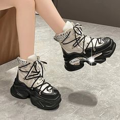 Cross Lace Up Chunky Boots Pop Nails, Desired Wardrobe, Alt Clothing, Star Boots, Alien Stage, Cute Sneakers, Shoe Inspo, Chunky Boots, Pretty Shoes