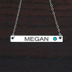 Personalize with any name and birthstoneConstructed of sterling silverChain measures 18" LBar measures 1.5" LMade in USA  Add a personalized touch to your wardrobe with our Horizontal Bar Personalized Birthstone Necklace. This necklace makes a great gift for a sister, friend, mom, or anyone else you want to show your appreciation to! Silver Nameplate Necklaces With Birthstone, Silver Birthstone Nameplate Necklace, Personalized Adjustable Sterling Silver Birthstone Necklace, Everyday Sterling Silver Name Necklace With Birthstone, Custom Name Silver Birthstone Nameplate Necklace, Silver Birthstone Necklace For Everyday And Mother's Day, Silver Nameplate Birthstone Necklace, Silver Nameplate Birthstone Necklace As Gift, Personalized Silver Name Necklace With Birthstone