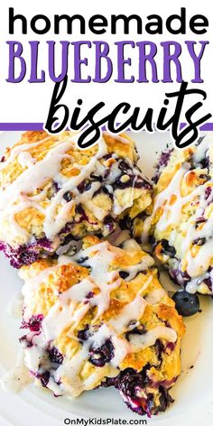 homemade blueberry biscuits on a white plate