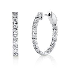 .90CT 14K White Gold Diamond Oval Hoop Earring Hoop Earrings Medium, Oval Hoop Earrings, Diamond Hoop Earrings, Oval Diamond, White Gold Diamonds, Ear Piercings, Diamond Bracelet, Gold Diamond, Diamond Earrings