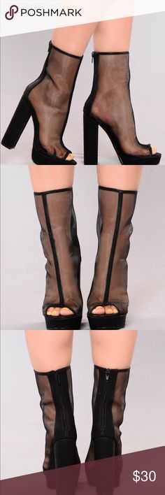 High Heel Mesh Boots For Party, High Heel Mesh Party Boots, Black Round Toe Summer Boots, Summer High Ankle Platform Heels, Black Mesh Heels For Night Out, Black Ankle-high Summer Heels, Black Platform Boots For Summer, Black Ankle-high Heels For Summer, Black Summer Platform Boots