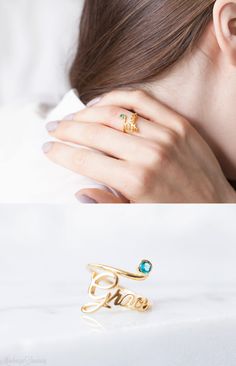 SALE 30% Birthstone Name Ring  Custom Name Ring with Unique 14k Gold Emerald Ring As Gift, Adjustable Emerald Ring As Gift, Open Ring With Accent Stones For Gift, Open Ring With Accent Stones As Gift, Unique Yellow Gold Birthstone Ring, Unique Yellow Gold Ring With Birthstone, Unique Adjustable Birthstone Ring Gift, Unique Adjustable Birthstone Ring As Gift, Gold May Birthstone Ring As Gift