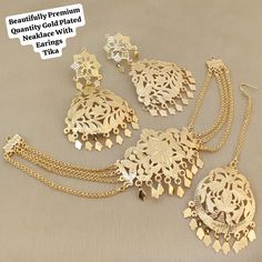 This Is Beautiful Punjabi Jadau Necklace With Gold Plated Earings For Women And Girls | Gold Plated And Pearl Jewellery | Sangeet Jewellery | Punjabi Jewellery | Nikah Jewellery | Indian Wedding / Gold Plated Set / One Gram Gold Set / Gold Necklace Set Made With Gold Plated , Pearls , Beads , Pipal Patti . Thank You :) Filigree Jewelry Sets For Festivals And Gifts, Festive Filigree Jewelry Sets As Gifts, Festival Filigree Jewelry Sets For Gifts, Gold Chandbali Jewelry With Tilla Detailing, Gold Temple Jewelry Tikka As Gift, Gold Temple Jewelry Tikka For Celebration, Gold Plated Meenakari Jewelry For Wedding, Gold Meenakari Tikka For Gift, Gold Plated Meenakari Wedding Jewelry