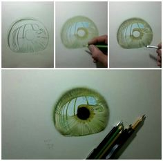 the process of drawing an eyeball with pencils