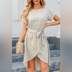 Features: Tied Sheer: Opaque Stretch: No Stretch Body: Not Lined Material Composition: 50% Polyester, 50% Cotton Care Instructions: Machine Wash Cold. Tumble Dry Low. Imported Cap Sleeve Dress, Capped Sleeve Dress, Tie Dress, Cap Sleeve, Sleeve Dress, High Low Dress, Cap Sleeves, High & Low, High Low