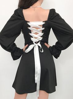 A Line Long Sleeve Little Dress Black Dress P342Fabric: blendedColor: black, white, blueSize(cm): S, M, L, XLS length 80 bust 78-90 waist 61-71M length 81 bust 82-94 waist 65-75L length 82 bust 86-98 waist 69-79XL length 83 bust 90-102 waist 73-83 Ribbon Dress, Slim Dress, Square Neck Dress, Swan Lake, Long Puff Sleeves, Slim Dresses, Little Dresses, Outfits Aesthetic, Ruffle Dress