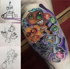 some cartoon tattoos on someone's arm