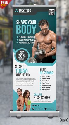 Pull Up Banner Design Inspiration, Gym Banner Design, Roller Banner Design, Pull Up Banner Design, Rollup Design, Standing Banner Design, Rollup Banner Design, Gym Banner, Standee Design