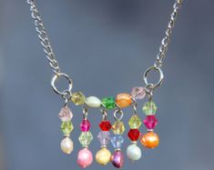 Rainbow colorful crystal pearl pendant necklace Bridesmaids gifts Free US Shipping handmade Anni Designs Beaded Choker Necklace, Choker Collar, Pearl Pendant Necklace, Knot Necklace, Beaded Choker, Bridesmaids Gifts, Black Pearl, Bridesmaid Gift, Pearl Pendant