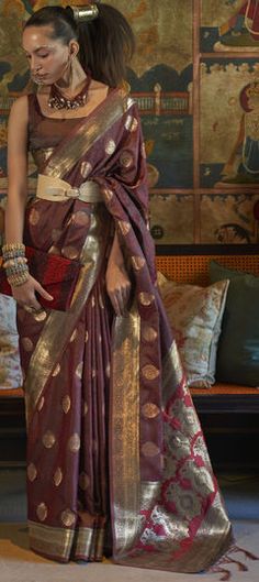 Beige and Brown color Saree in Satin Silk, Silk fabric with Weaving work Handloom Weaving, Weaving Designs, Ethnic Sarees, Satin Saree, Brown Satin, Blouse Work, Silk Sarees Online, Brown Fabric, Traditional Sarees