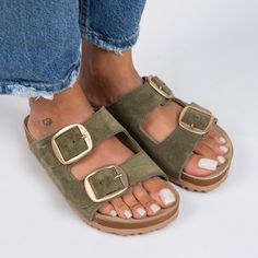 Experience comfort and style combined with these amazing genuine leather double buckle women's slippers. Handcrafted with care, these slippers provide a perfect fit for your feet and offer all-day comfort. Whether you choose to wear them for everyday use or to complement your style on a beach vacation or an elegant dinner, these slippers will not disappoint. You can explore our store for different color options. All our products are handmade. If you have any questions about the size, feel free t Comfortable Flat Mules With Buckle Closure, Leather Slide Slippers With Buckle, Leather Slide Slippers With Buckle Closure, Suede Slip-on Slippers With Buckle Closure, Leather Open Toe Slippers With Buckle Closure, Leather Beach Slippers With Buckle Closure, Leather Slip-on Slippers With Buckle Closure, Comfortable Closed Toe Footbed Sandals With Buckle, Green Open Toe Footbed Sandals With Buckle Closure