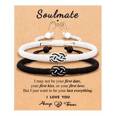 PRICES MAY VARY. 【Soulmate Bracelets】- Long Distance bracelets allow you to feel close to your loved one, no matter the distance. Give this bracelet to your loved one and imagine how sweet it will be when they see this bracelet and the special message you sent. 【Materials】- Our couples bracelets are made of high-quality nylon rope, strong & lightweight, not easy to fall apart and fade, comfortable to wear for a long period. 【Size】- The matching bracelets can be adjusted from 5" to 10", allowing Black Braided Bracelets For Valentine's Day Gift, Black Braided Bracelet For Valentine's Day Gift, Adjustable Couples Friendship Bracelets For Valentine's Day, Casual Bracelets For Valentine's Day Gift, Casual Friendship Bracelets For Mother's Day, Casual Personalized Braided Bracelets As Gift, Valentine's Day Couples Friendship Bracelets, Adjustable Couples Friendship Bracelets Gift, Couples Friendship Bracelets Adjustable As Gift