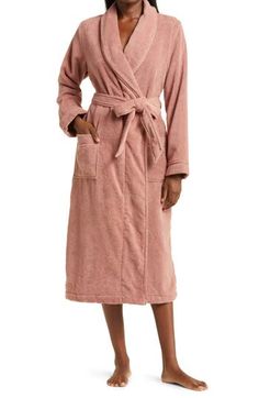 Wrap yourself in the plush comfort of this Turkish cotton terry robe, perfect for slipping on as soon as you slip out of the tub or shower. You'll find the idea of slipping it off a lot less inviting. 47 1/2" length (size Medium) Surplice V-neck Shawl collar Long sleeves Front patch pockets Removable sash 100% cotton Machine wash, tumble dry Made in Turkey Women's Clothing Terry Cloth Robe, Womens Bathrobes, Terry Robe, Luxury Robes, Women's Robe, Bold And The Beautiful, Womens Robes, Terry Cloth, Shawl Collar