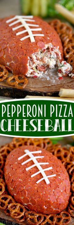 pepperoni pizza with cheese balls on it and the title overlay reads pepperoni pizza with cheese balls