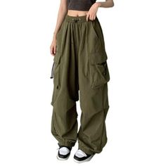 Seasons: All seasons Gender: Female Closure type: Strawstring Pattern type: Solid color Style: Fashionable and comfortable Contain: 1PC Pants Size chart: Size:XXXXL Waist:90-98cm/35.43-38.58'' :136cm/53.54'' Length:108cm/42.52'' Size:XXXXXL Waist:94-102cm/37.01-40.16'' :140cm/55.12'' Length:110cm/43.31'' Color: Green.  Age Group: adult. Celana Kargo, Cargo Pants Streetwear, Women Sweatpants, Casual Cargo Pants, Pants Y2k, Y2k Pants, Pants Baggy, Streetwear Mode