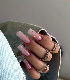 2 Tone Acrylic Nails, Different French Tip Nails, Office Nails Classy, Mom Nails, Classy Baddie Nails, Pink Chrome Nails, Gem Nails, Pink Nail, Square Acrylic Nails