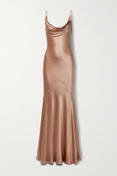 SAINT LAURENT's dress is elegant in its simplicity. Made from hammered silk-satin, it's bias-cut for a beautiful drape and has a cowl neck framed by thin, adjustable straps. The covered button fastenings along the low back are such a chic touch. Saint Laurent Dress, Pink Silk Dress, Silk Satin Dress, Champagne Dress, Bias Cut Dress, Silk Dress Long, Mini Robes, Silk Gown, Satin Maxi