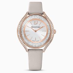 Swarovski Crystalline Aura Watch; Leather Strap; Gray; Rose-Gold Tone Pvd Dalmazio Design Swiss Made Watches, Crystal Watches, Swarovski Jewelry, Beautiful Watches, Women's Watch, O Clock, Watch Collection, Luxury Watch, Grey Leather