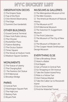 the nyc bucket list is shown here