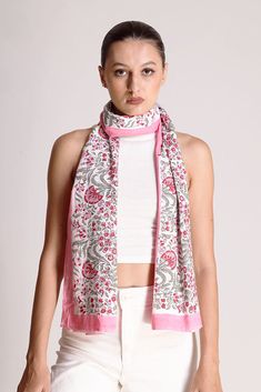 Made with 100% cotton, the Sabrina wildflower motif stole features charming pink flowers and intricate fern prints, perfect for spring and summer. This stylish cotton scarf, with its pink border, is an ideal accessory for vibrant seasonal styles. Embrace the beauty of this floral cotton stole, perfect as a pink flower stole for any spring wardrobe.Fabric: 100% CottonFinish: MattePrint: Floral jaal print Length: 71 inchesWidth: 21 inches Wash Care: Dry clean only Fern Prints, Pink Border, Blue Lily, Spring Look, Floral Scarf, Cotton Scarf, Spring Wardrobe, Spring Looks, Seasonal Fashion