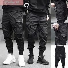 Men's Black Streetwear Techwear Heavy Cargo Trouser Pants H-G B.L.P-LIGHT/RED | eBay