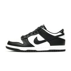 Grade School Nike Dunk Low Retro "Panda" White/Black-White Size: 4.  Gender: male.  Age Group: kids. Boys Running Shoes, White Leather Shoes, Nike Model, Nike Models, Black Leather Sneakers, Nike Boy, Mens Nike Air, Nike Air Max 270, Boys Sneakers