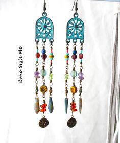 Beach Lizard, Boho Style Me Long Beaded Handcrafted Chain Earrings, Bohostyleme, Gemstone Earrings, Colorful Bohemian Hippie Earrings - Etsy Adjustable Bohemian Beaded Metal Earrings, Bohemian Metal Earrings With Round Beads, Turquoise Metal Beaded Bohemian Earrings, Turquoise Bohemian Beaded Earrings For Pierced Ears, Bohemian Dangle Earrings, Bohemian Chandelier Earrings For Pierced Ears, Bohemian Metal Beaded Earrings With Round Beads, Bohemian Beaded Earrings With Round Metal Beads, Bohemian Metal Beaded Earrings