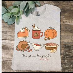 Cute Design ! Custom Made And Will Ship Within A Few Days! On Gildan Unisex Short Sleeve Check Out My Page For More Designs Link Halloween, Autumn Hair Accessories, Fat Pants, Basket Drawing, Funny Fall, Funny Thanksgiving Shirts, Pick A Color, Halloween Top, Halloween Treat Bags