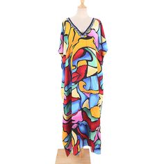 Multicolor Graffiti Loose Beach Kimono Dress Colorful V-neck Vacation Dress, Multicolor V-neck Beach Dress With Floral Print, Multicolor Print V-neck Beach Dress, Colorful V-neck Beach Dress, Summer Dresses With Colorful Pattern, Multicolor V-neck Vibrant Print Beach Dress, Multicolor V-neck Maxi Dress For Beach, Patterned Abstract Print Dress For Summer, Multicolor V-neck Beach Dress With Vibrant Print