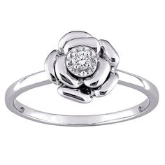 This gorgeous sterling silver diamond accent flower ring is the perfect way to finish your favorite outfit. This gorgeous sterling silver diamond accent flower ring is the perfect way to finish your favorite outfit. Width: 9.4 mm Metal: sterling silver Plating: sterling silver Finish: polished Packaging: boxedDIAMOND DETAILS Total weight: less than 1/10 ct. Shape: round Setting: prong Diamond weights are approximate. Diamond total weights may vary between .01 and .08 ct. Some diamonds have fewer Flower Ring, Silver Diamonds, Womens Jewelry Rings, Rings Statement, Promise Rings, Fashion Rings, Statement Rings, Favorite Outfit, Jewelry Watches