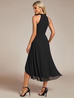 This Dress is fashionable for every occasion. the dress is made-to-order by professional tailors. You can choose from 50 colors, Regular sizes 2 to 16 and plus sizes 14w to 26W. Custom size is also available. Elegant Halter Neck Midi Dress, Asymmetrical Cocktail Midi Dress, Chic Knee-length Sleeveless Chiffon Dress, Asymmetrical Solid Cocktail Midi Dress, Solid Asymmetrical Midi Dress For Cocktail, Flattering Silhouette Midi Dress For Date Night, Asymmetrical Solid Color Cocktail Midi Dress, Elegant Midi Length Halter Dress For Party, Elegant Chiffon Sleeveless Cocktail Dress