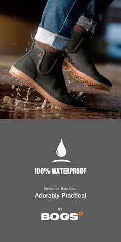 Bogs Sweetpea Boots are women's rain boots that are great for commuting, walking the dog, and pretty much anything you need to do in the rain. We call it Adorably Practical because it's functional with a cute Chelsea boot style.  Check out this waterproof women's boot today. #womensrainboots #bogs Rain Boots Outfit Men, Mens Rain Shoes, Rain Shoes Women, Water Boots, Rain Boots For Women, Best Rain Boots, Women's Rain Boots, Bogs Boots, Mens Waterproof Boots