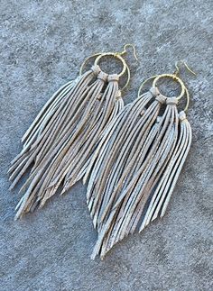 Bohemian Tassel Earrings With Fringe, Bohemian Fringe Dangle Hoop Earrings, Bohemian Dangle Fringe Hoop Earrings, Chic Adjustable Fringe Jewelry, Bohemian Fringe Chandelier Earrings With Adjustable Fit, Boho Fringe, Leather Art, Leather Fringe, Western Jewelry