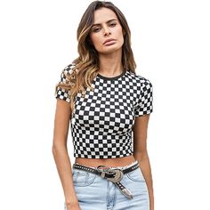 FREE SHIPPING !! Checkerboard summer crop top JKP946 Summer Crop Top, Summer Plaid, Cheap Sweatshirts, Sequin Crop Top, Short Sleeve Crop Top, Wear Crop Top, Crop Top Casual, T Shirts Women, Funny Tshirt