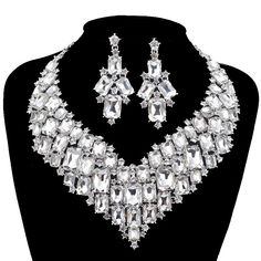 Crystal Deluxe Wedding Jewelry Set Cubic Zirconia Jewelry Sets For Wedding And Mother's Day, Cubic Zirconia Jewelry Sets For Wedding On Mother's Day, Formal Crystal Jewelry For Mother's Day, White Cubic Zirconia Bridal Accessories For Wedding, Silver Crystal Bridal Sets For Party, White Crystal Bridal Sets For Party, White Rhinestone Bridal Necklace For Anniversary, Elegant Crystal Jewelry For Mother's Day, Dazzling Jewelry For Wedding On Valentine's Day