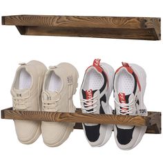 PRICES MAY VARY. Set of 2 Wall mounted shoe rack storage shelves with rustic burnt wood finish for keeping your shoes neatly organized and stylishly displayed Each rack can hold approximately 3 pairs of shoes and can store a variety of footwear styles included sneakers, sandals, and high heels Wall mounted design cuts down on clutter in your entryway, closet, mudroom, or garage, while adding minimalist style storage space Can be easily and securely mounted to most wall surfaces with its included Burnt Wood Wall, Mounted Shoe Rack, Wall Shoe Rack, Burnt Wood Finish, Wall Mounted Shoe Storage, Shoe Storage Small Space, Wall Mounted Shoe Rack, Shoe Rack Storage, Hanging Shoe Rack