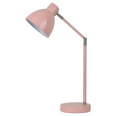 a pink desk lamp on a white background