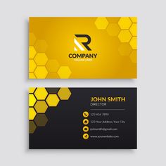 the business card is designed to look like hexagonals and has a gold color