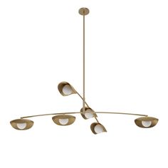 a modern chandelier with five lights hanging from it's center point and four circular