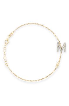 MESHMERISE Diamond Initial Bezel Bracelet | Nordstromrack Fine Jewelry Diamond Accents Chain Bracelet In Diamond White, Diamond White Chain Bracelet With Diamond Accents, Classic Diamond Chain Bracelet With Adjustable Chain, White Gold Sterling Silver Chain Bracelet With Diamond Accents, Fine Jewelry Cubic Zirconia Chain Bracelet With Single Diamond, Sterling Silver Chain Bracelet With Diamond Accents For Anniversary, Cubic Zirconia Chain Bracelet With Single Diamond, Sterling Silver Bracelet With Pave Setting, Sterling Silver Bracelets With Yellow Gold And Diamond Accents